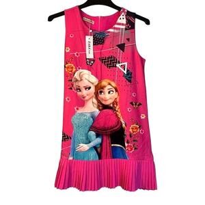 Zara Girls Dress Size 13 Disney Frozen Elsa Anna Pink Sleeveless Pleats NWT